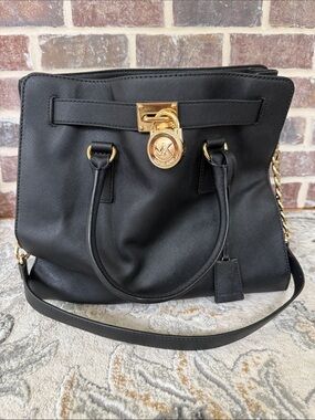 Michael Kors Black Saffiano Satchel with Gold Hardware